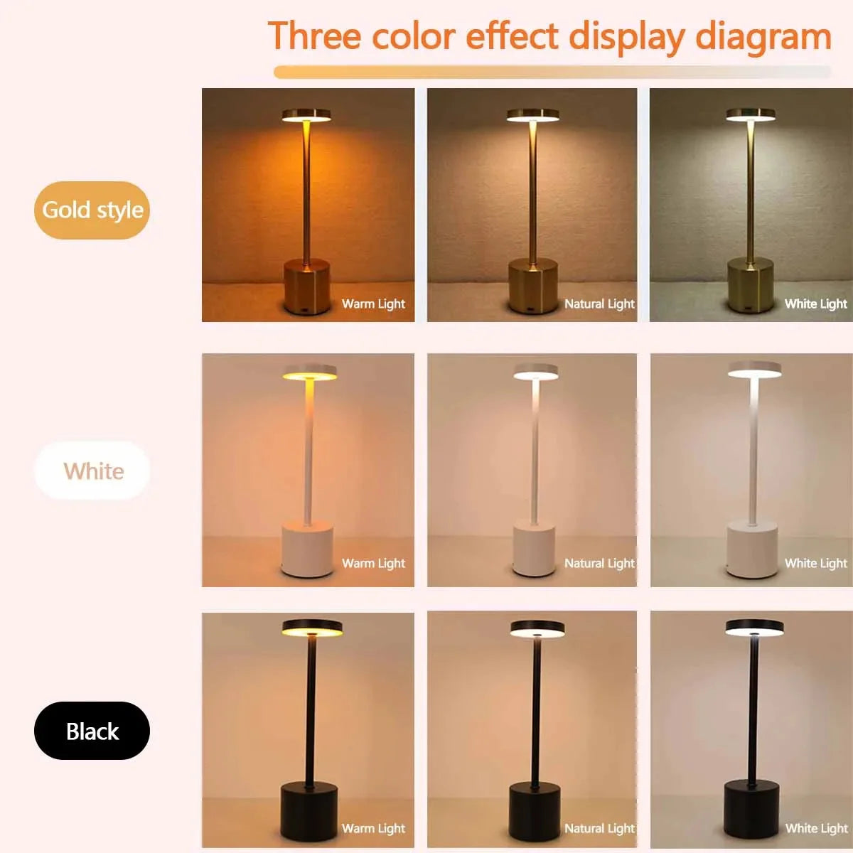 Classic Table Lamp USB Rechargeable Night Light Stepless Dimming Touch Desk Lamp 3 Colors Bedside Lamp Hotel Bar Decoration