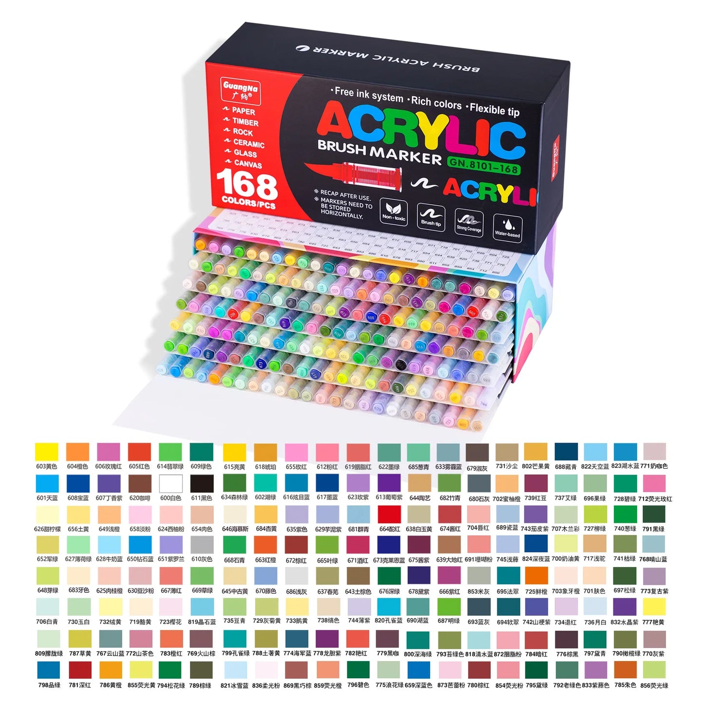 168-288 Colors Liquid Acrylic Marker Pens,Brush Soft Tip Juicy Ink Art Supplies For Students,GuangNa Stationery School Supplies