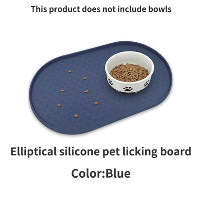 6-color available pet meal MATS, dog eating MATS, pet dog feeding MATS, silicone material, oval shape, easy to clean