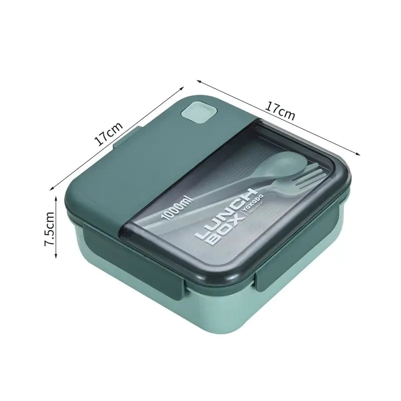 Portable Lunch Box Grid Children Student Office Bento Box with Fork Spoon Leakproof Microwavable Prevent School Food Storage Box