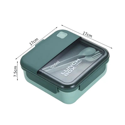 Portable Lunch Box Grid Children Student Office Bento Box with Fork Spoon Leakproof Microwavable Prevent School Food Storage Box