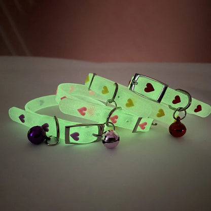 Luminous Cat Necklace Glowing Small Dog Collar Anti-Loss Fluorescent Silicone Bell Collar Neck Ring Pet Cats Accessories
