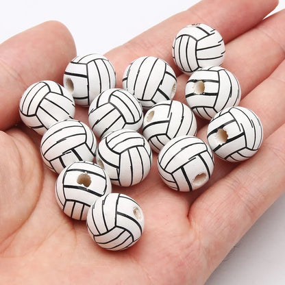 10pcs 16mm Basketball Baseball Spacer Beads Round Ball Wooden Beads For Making Bracelet Necklace DIY Jewelry Supplies
