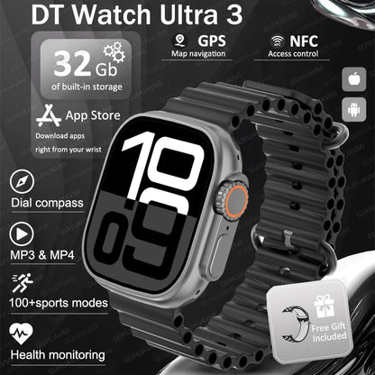 DT Ultra 3 Pro Smart Watch HD AMOLED Screen 32GB MP3 MP4 Player  APP Store GPS Navigator ChatGPT NFC Sports Smartwatch Men Women