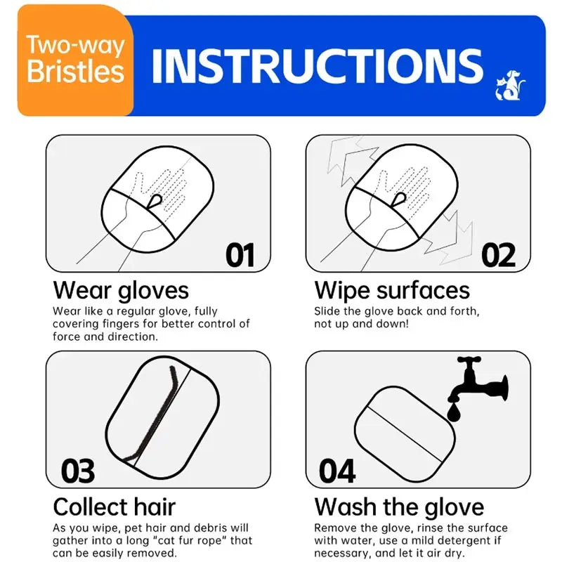 Upgraded Pet Grooming Gloves Cats Hair Brush Pet Removal Gloves Dual Brush Static-free Cat Cleaning Tool Hair Stripping Mitts