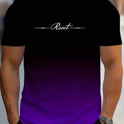 Alphabet Print Gradient Crew Neck Short Sleeve T-shirt For Men, Casual Summer T-Shirt For Daily Wear And Vacation Resorts