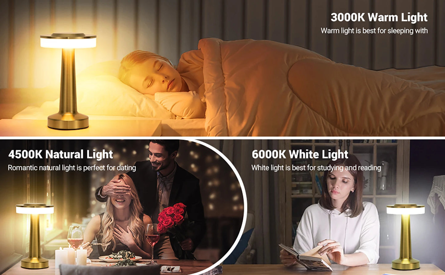 LED Table Lamp Touch Sensor Rechargeable Desktop Night Light Wireless Reading Lamp for Restaurant Hotel Bar Bedroom Decor Light