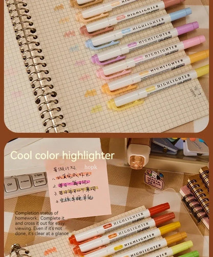 5 Colors/box Double Headed Highlighter Pen Set Fluorescent Drawing Markers Highlighters Pens Art Japanese Cute Pastel Stationery