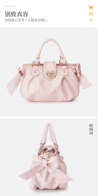 Sweet Bow Lolita Pink Hand Bag Purse Women Harajuku Love Heart Soft Crossbody Bag Lady Kawaii Large Capacity Shoulder Bag Female