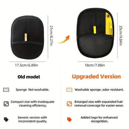 Upgrade Edition Large Pet Static Hair Removal Gloves - Black Polypropylene Cat Grooming Gloves with Yellow Accents