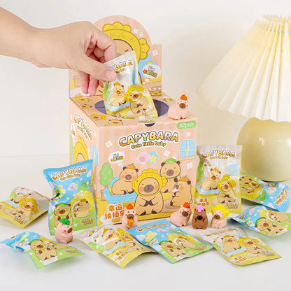 32 Pcs/Box Cartoon Cute Capybara Surprise Bag Eraser Stationery Student Supplies Stationery Wholesale