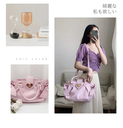 Sweet Bow Lolita Pink Hand Bag Purse Women Harajuku Love Heart Soft Crossbody Bag Lady Kawaii Large Capacity Shoulder Bag Female