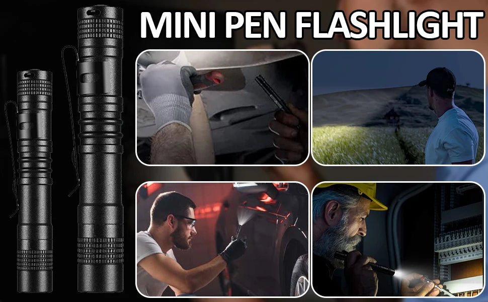 Portable Mini LED Pen Flashlight Waterproof Pocket Torch Handheld Light for Outdoor Camping Hiking Car Repair Emergency Home Use