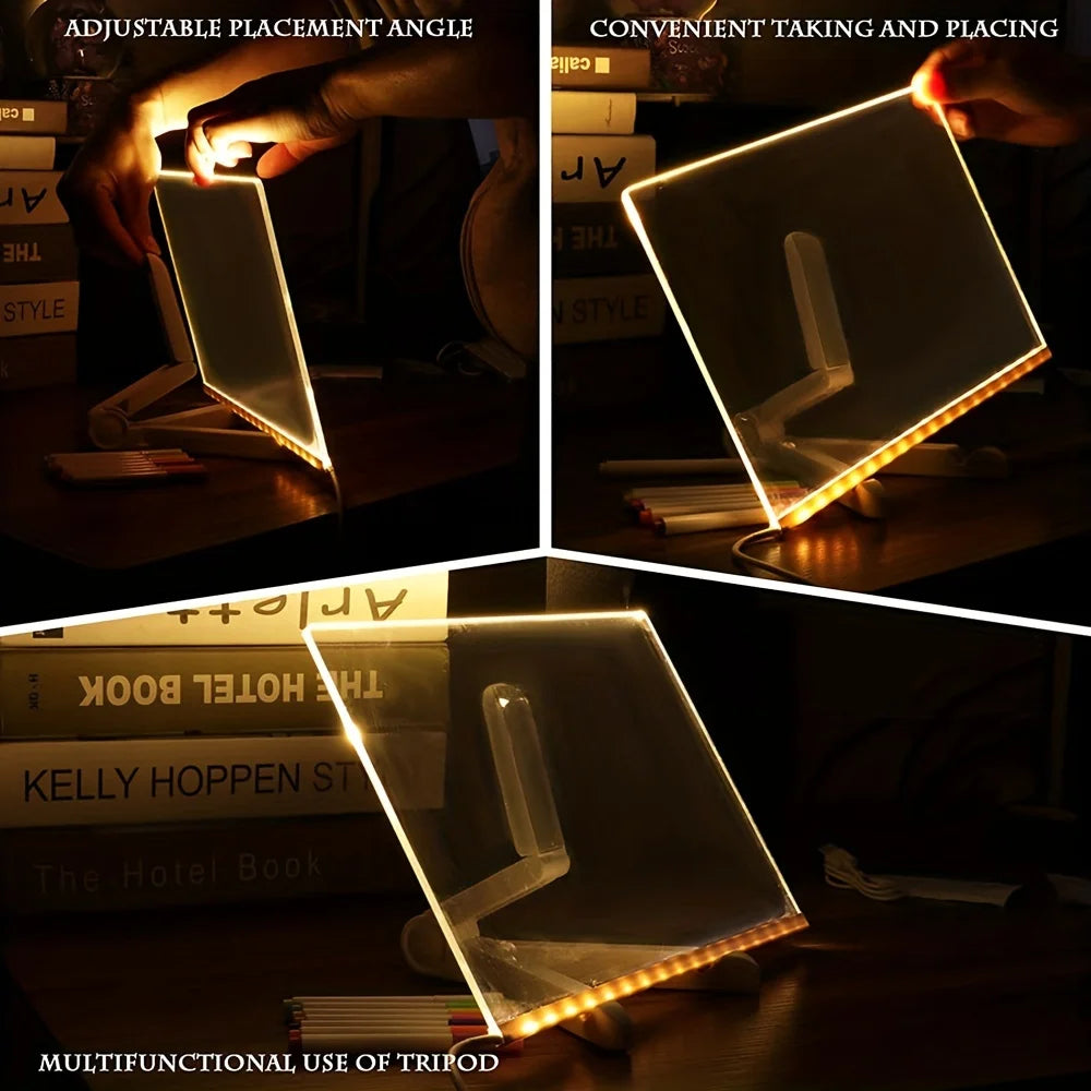 LED Note Board Night Light With Colorful 7 Pens DIY Acrylic Message Board Erasable Painting Drawing Board For Kids Birthday Gift