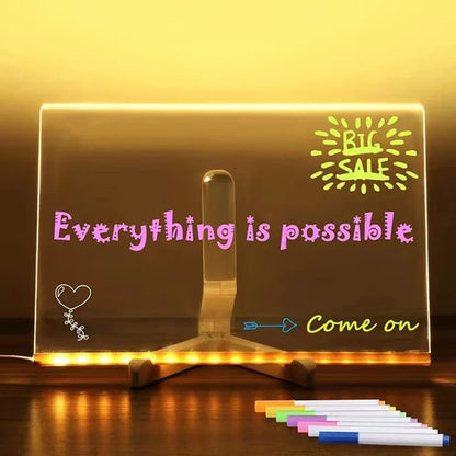 LED Note Board Night Light With Colorful 7 Pens DIY Acrylic Message Board Erasable Painting Drawing Board For Kids Birthday Gift