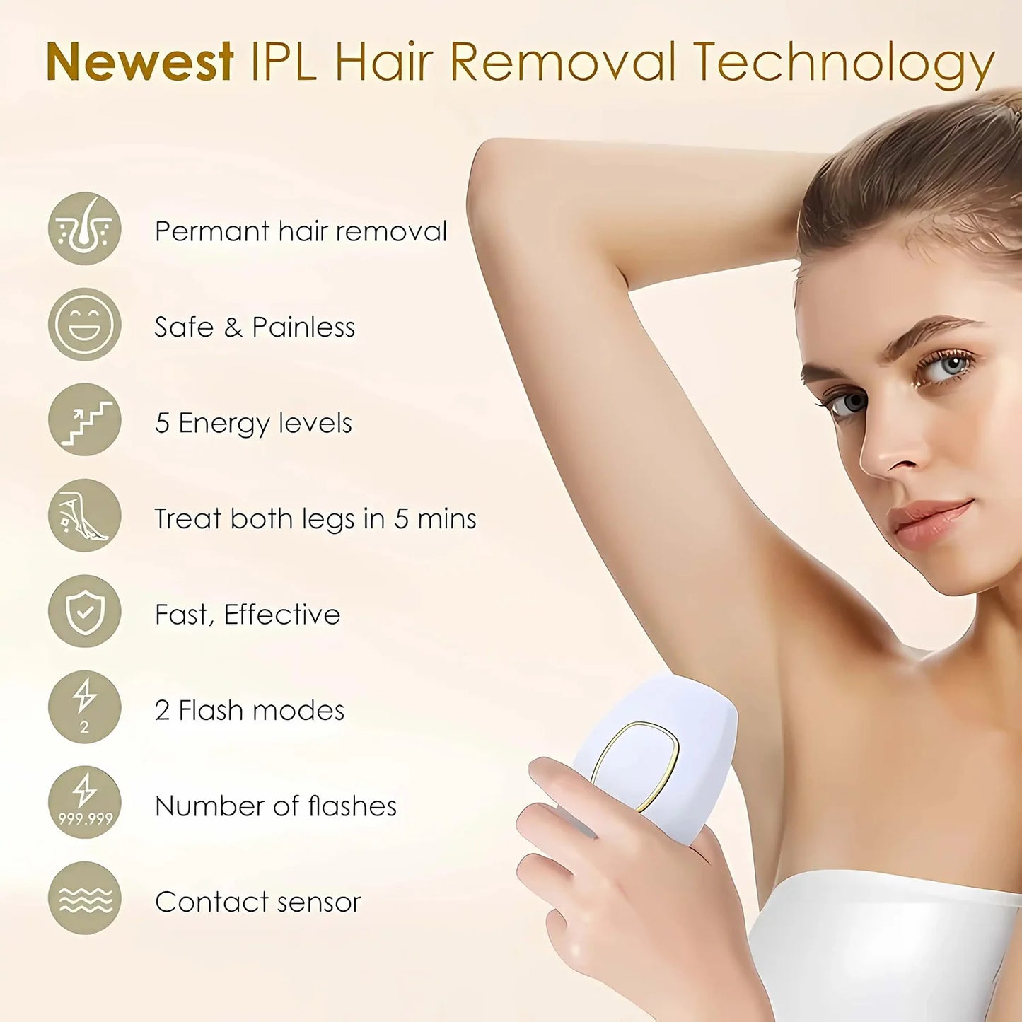 Professional IPL Hair Removal Device – Permanent Laser Depilation for Home Use, Effective on Women & Men, Smooth Skin Results