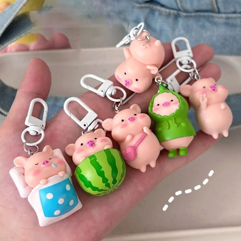 Funny Three-Dimensional Kawaii Pig Keychain Waterme Rain Coat Animal Shape Keychain Sleeping Mobile Phone Bag Pendant
