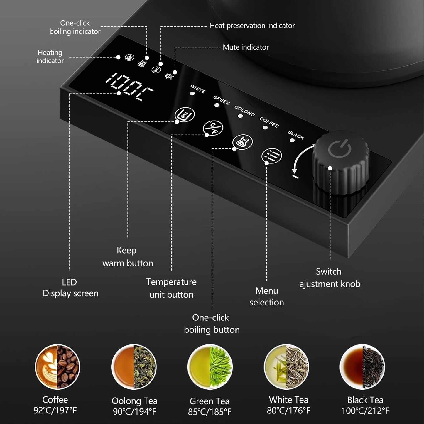 600ml Gooseneck Electric Kettle Hand Brew Coffee Pot Temperature Control Smart Tea Pot Rapid Heating Kettle 220V