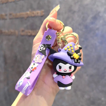MINISO Cartoon Sanrio Cute Gothic's PVC Key Chain Bag Pendant Doll Rebellious Kuromi Pendant Car Key Chain for Kid Birthday Gift
