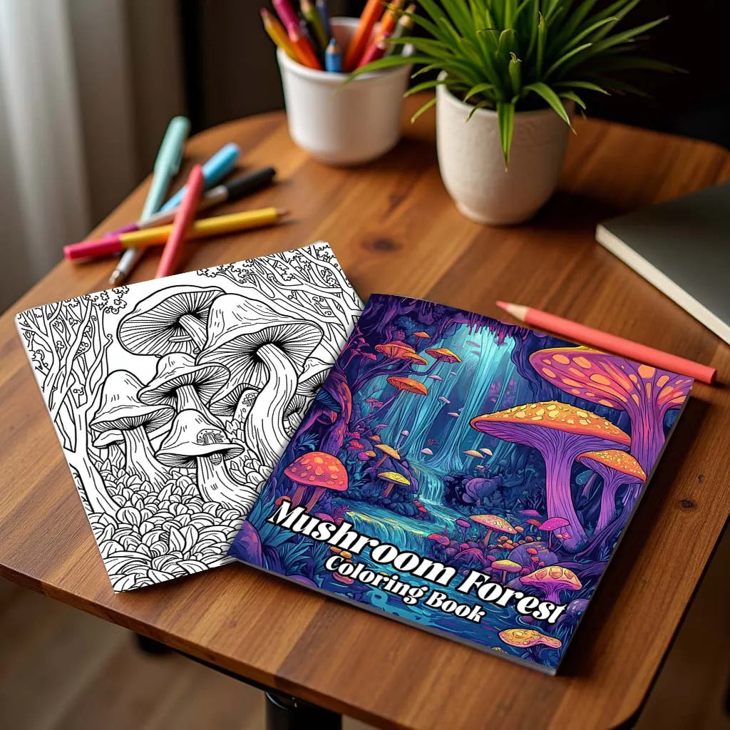 1pc Art Coloring Book 24Page Coloring Book Gift For Birthday Relieve Stress Kill Time Graffiti Painting Drawing Mushrooms Forest