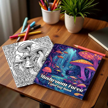 1pc Art Coloring Book 24Page Coloring Book Gift For Birthday Relieve Stress Kill Time Graffiti Painting Drawing Mushrooms Forest