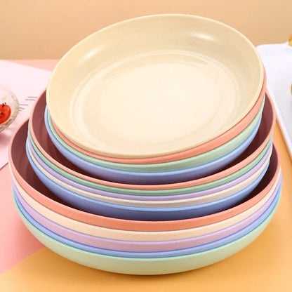 Wheat Straw Solid Color Round Plates Salad Dessert Dinner Reusable Microwave Safe Anti Fall And Shatter Plates Fruit Plate