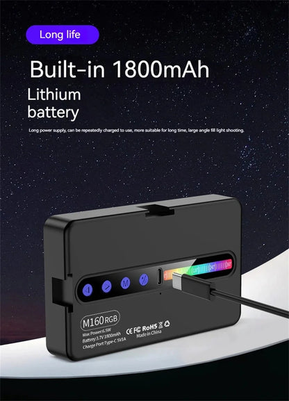 MEUYAG RGB Mini LED Video Camera Full Color Dimmable Fill Light Live Vlog Photography Photo Studio Lamp for Smartphone Selfie