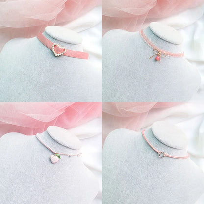 Fashion Women's Choker Necklace Lovely Gothic Pink Lace Pearl Pendant Elastic Short Clavicle Necklace Jewelry Gift For Girls