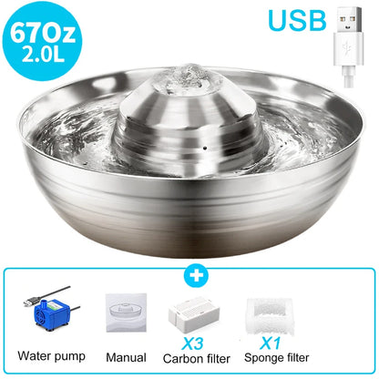 Petavista Dog Water Fountain Stainless Steel Pet Drinking Fountain for Cats Dogs 2L Ultra-Quiet Automatic Fountain Dog Drinker