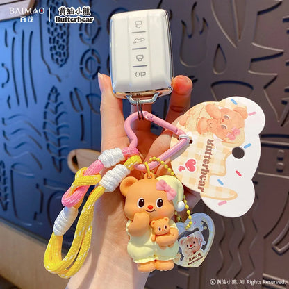 Cartoon Butter Bear Keychain Pendant Cute Fashion Doll Creative Car Keychain Ring Luggage Accessories Gift for Children