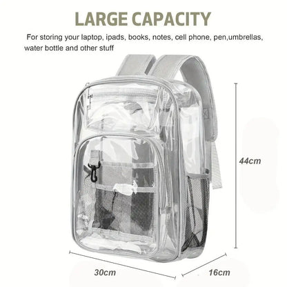 Casual PVC Clear Backpack Large Capacity with Multi-pockets Students Bookbag See Through Waterproof Transparent Backpack Travel