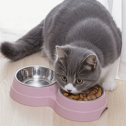 Pet Cat & Dog Dual Bowl - 2-in-1 Food & Water Bowl for Medium Cats, Puppies, Pet Feeding Supplies