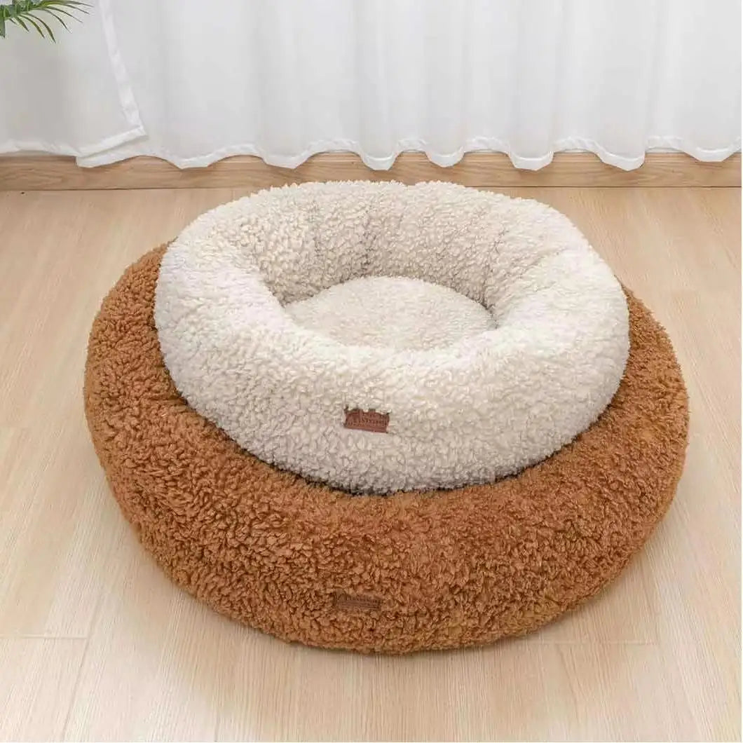 Wholesale Manufacturer Soft Luxury Fleece Plush Pet Cushion Round Donut Sleeping Calming Pet Cat Dog Bed Dog Kennel