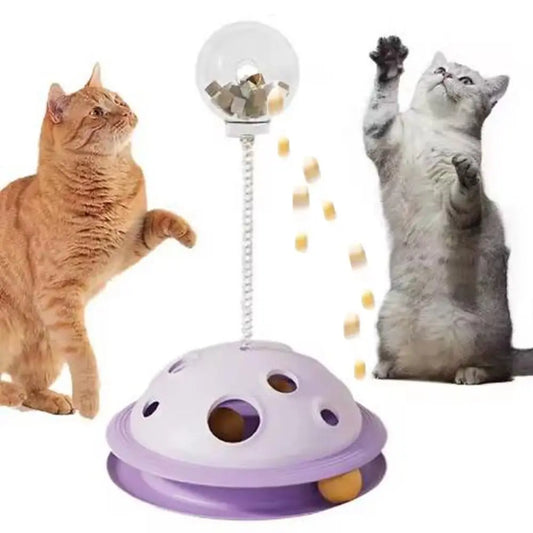 Plastic Cat Leaking Food Ball Detachable Interactive Cat Turntable Toy with Spring Rod Cat Track Kitten Playing Balls Toy