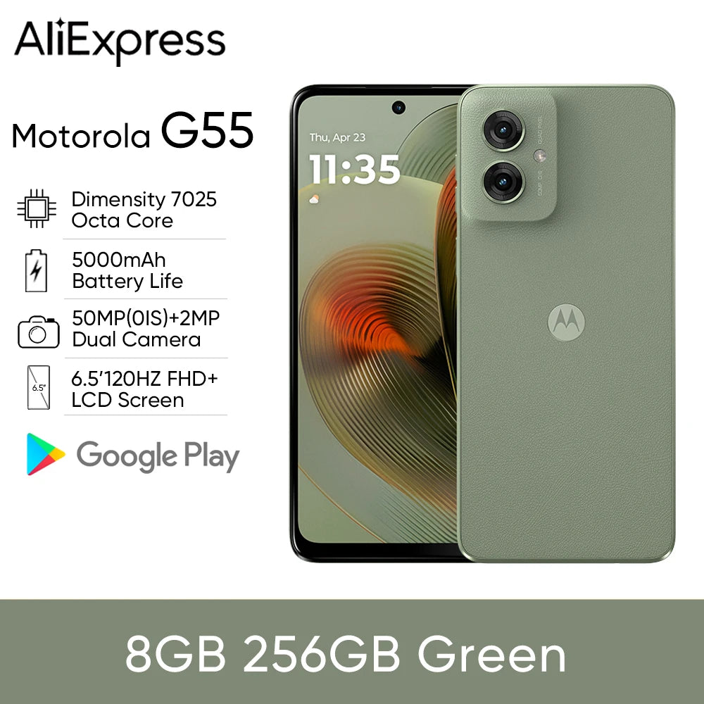 Motorola Moto G55 5G Smartphone 6.5'' 120Hz FHD+ Screen 50MP Dual OIS Camera Dimensity 7025 Octa Core 5000mAh Battery