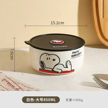 Snoopy animation peripheral cartoon safety bowl sealed ceramic box with lid can be microwaved and portable for office workers