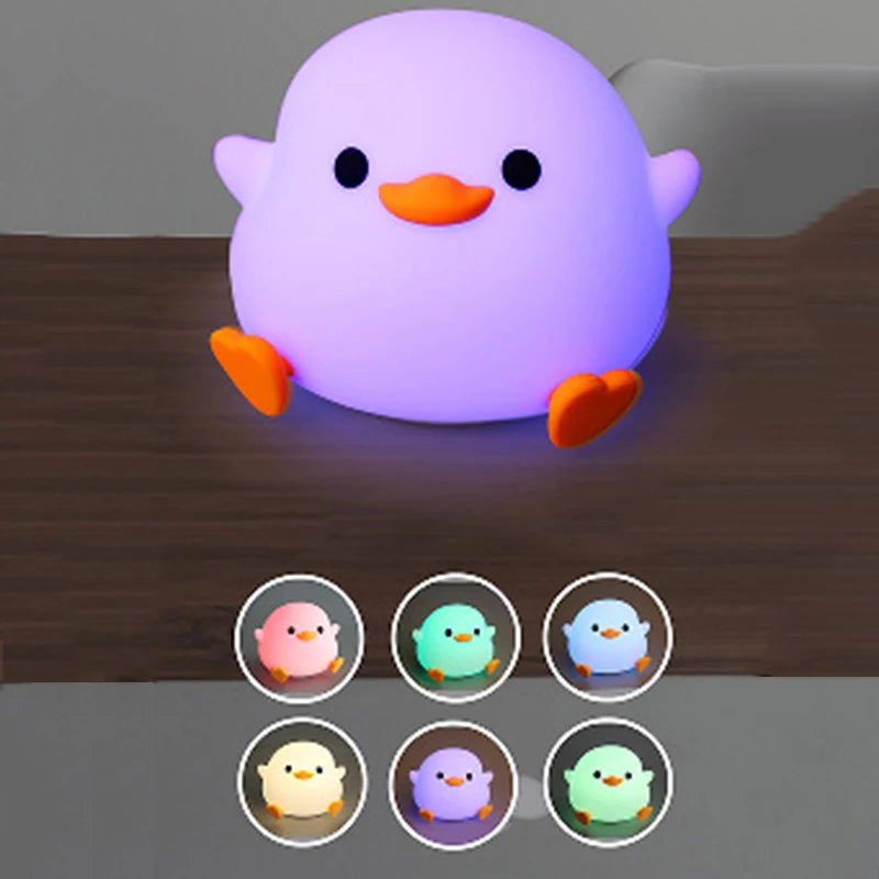 Cute Duck Night Light Ferry Duck Light LED Silicone Dimmable Night Light with Touch Sensing Room Dormitory Decoration