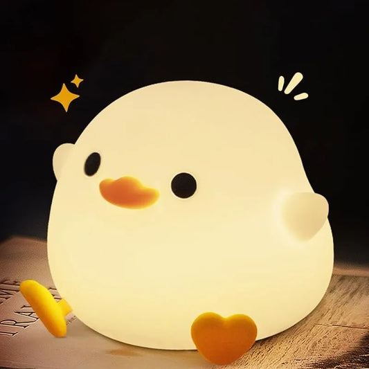Cute Duck Night Light Ferry Duck Light LED Silicone Dimmable Night Light with Touch Sensing Room Dormitory Decoration