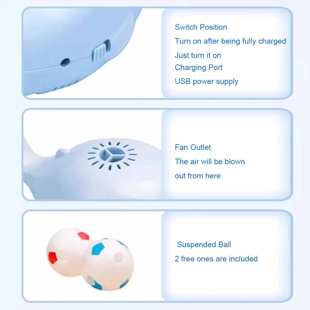 Interactive Cat Toys Electric Jet Floating Ball Cat Toy Whale Shaped Cat Toy Portable USB Dual Function Fan Pet Toy for Teaser