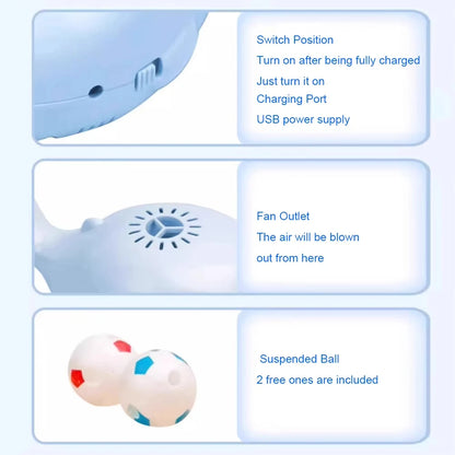 Interactive Cat Toys Electric Jet Floating Ball Cat Toy Whale Shaped Cat Toy Portable USB Dual Function Fan Pet Toy for Teaser