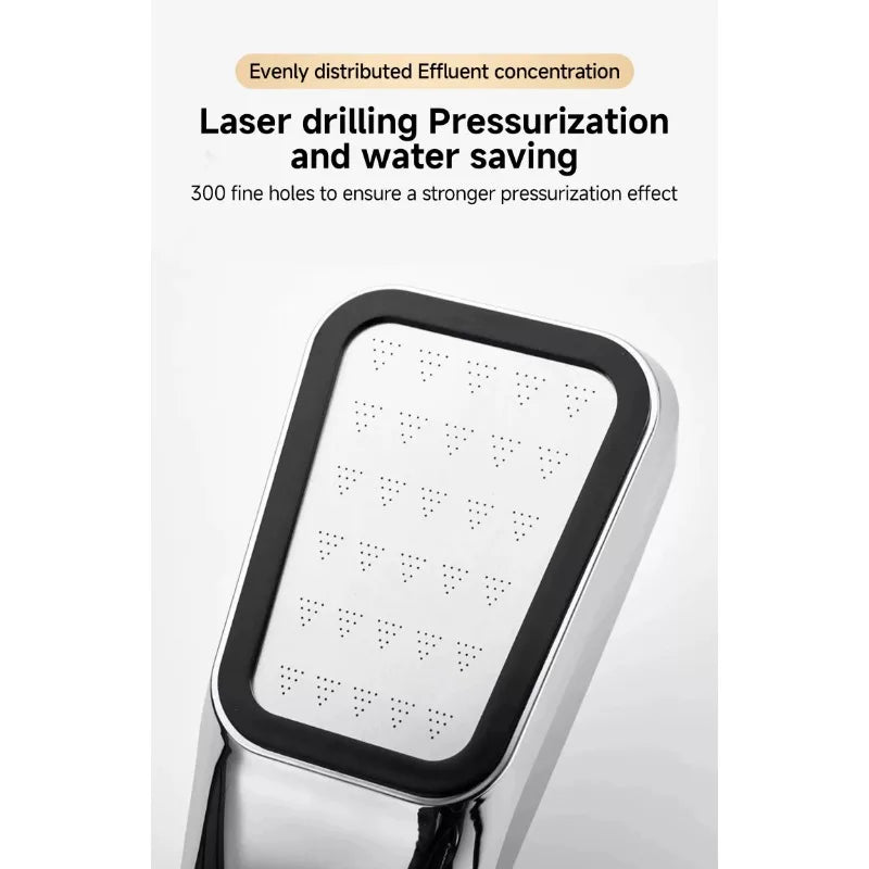 300 Holes Pressurized Showerhead Hand Hold Square Shower Head Water Saving Rainfall Spray Nozzle Bathroom Accessories