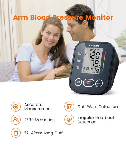 Sinocare Blood Pressure Monitor Digital Tonometer Upper Arm Blood Pressure Meter Automatic BP Medical Sphygmomanometer Pulse