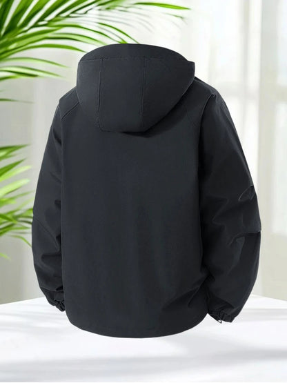 Men’s Hooded Outdoor Windbreaker Jacket Windproof Coats Warm Tactical Coat with Multi Pockets for Hiking Camping Travel Autumn