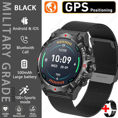 Military GPS Smart Watch Men AMOLED HD Screen Altitude Compass Heart Rate Sports Watch BT Calling IP68&10ATM Waterproof Watch