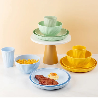 Wheat Straw Cutlery Set 4Pcs Bowl Cup Dish Set Portable Tableware Set Dinnerware Kits for Picnic Camping