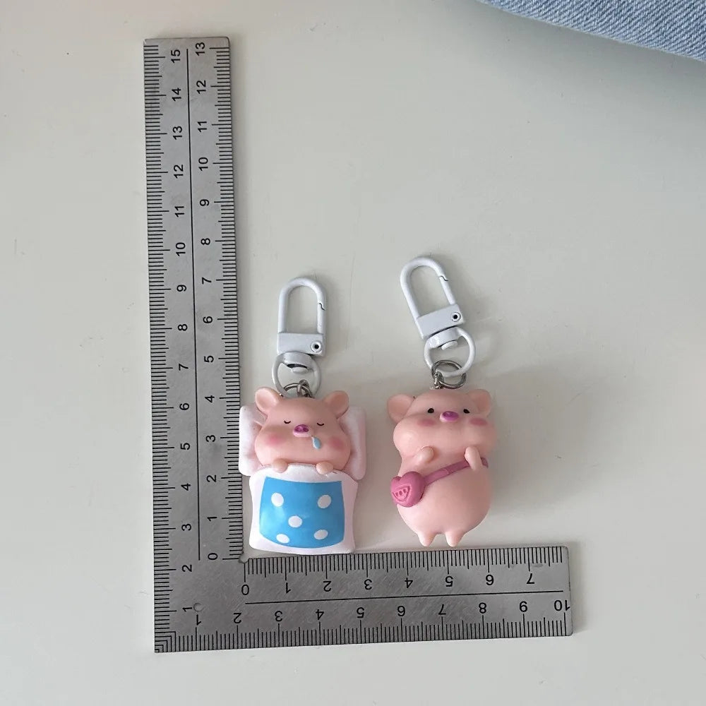 Funny Three-Dimensional Kawaii Pig Keychain Waterme Rain Coat Animal Shape Keychain Sleeping Mobile Phone Bag Pendant