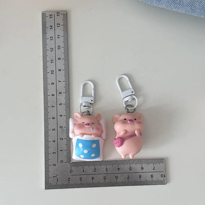 Funny Three-Dimensional Kawaii Pig Keychain Waterme Rain Coat Animal Shape Keychain Sleeping Mobile Phone Bag Pendant
