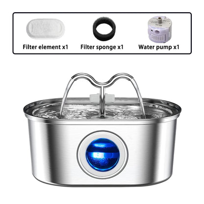 108oz/3.2L Cat Water Stainless Steel Pets Dispenser With LED Light Silent Pump Automatic Fountain For Cat Dog Drinking Bowl