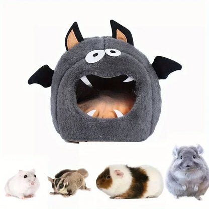 2 in 1 Hamster Nest Halloween Bat-Shaped Cozy Bed for Hamster Guinea Pigs Rabbits & Small Pets Soft Plush Polyester Hideout Bed