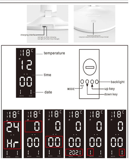 LED Table Lamp USB Chargeable Dimmable Clock Desk Lamps 2 Heads 180 Rotate Foldable Eye Protection Desktop Reading Night Lights